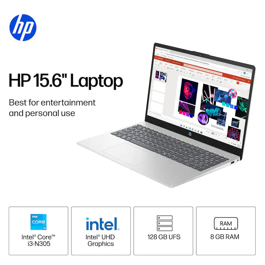 HP 15.6" Laptop, 13th Gen i3 Processor (8GB RAM - 128GB Storage)