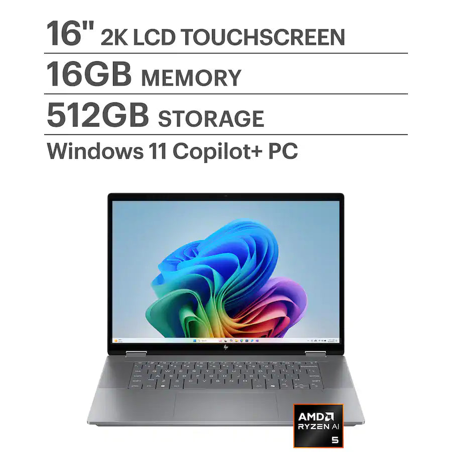 HP OmniBook X Flip 2-in-1 - 16" 2K Touch-Screen Laptop - AMD Ryzen AI 5 340 Processor - (16GB RAM - 512GB SSD)