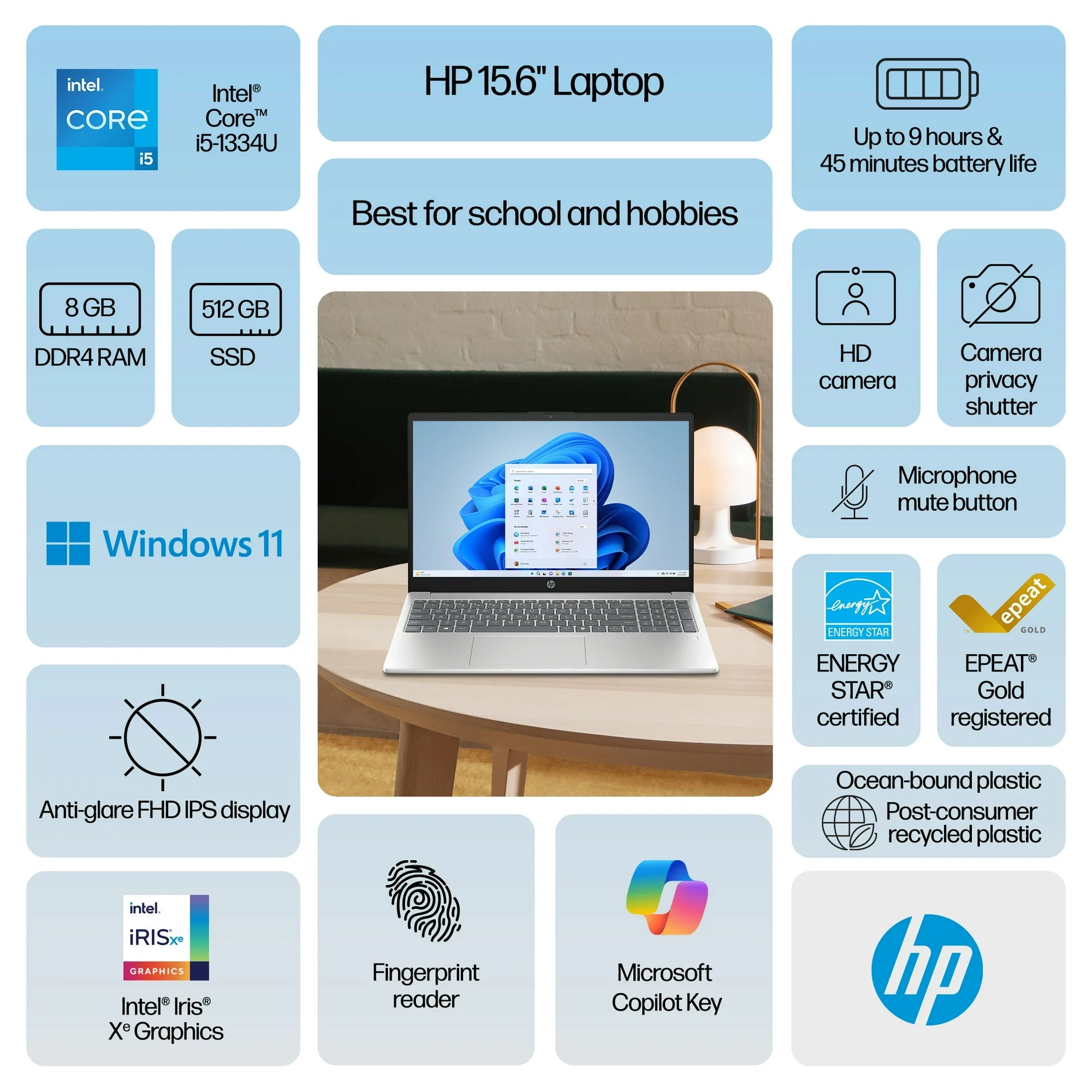 HP 15.6" Laptop, 13th Gen i5 Processor (8GB RAM - 512GB SSD)