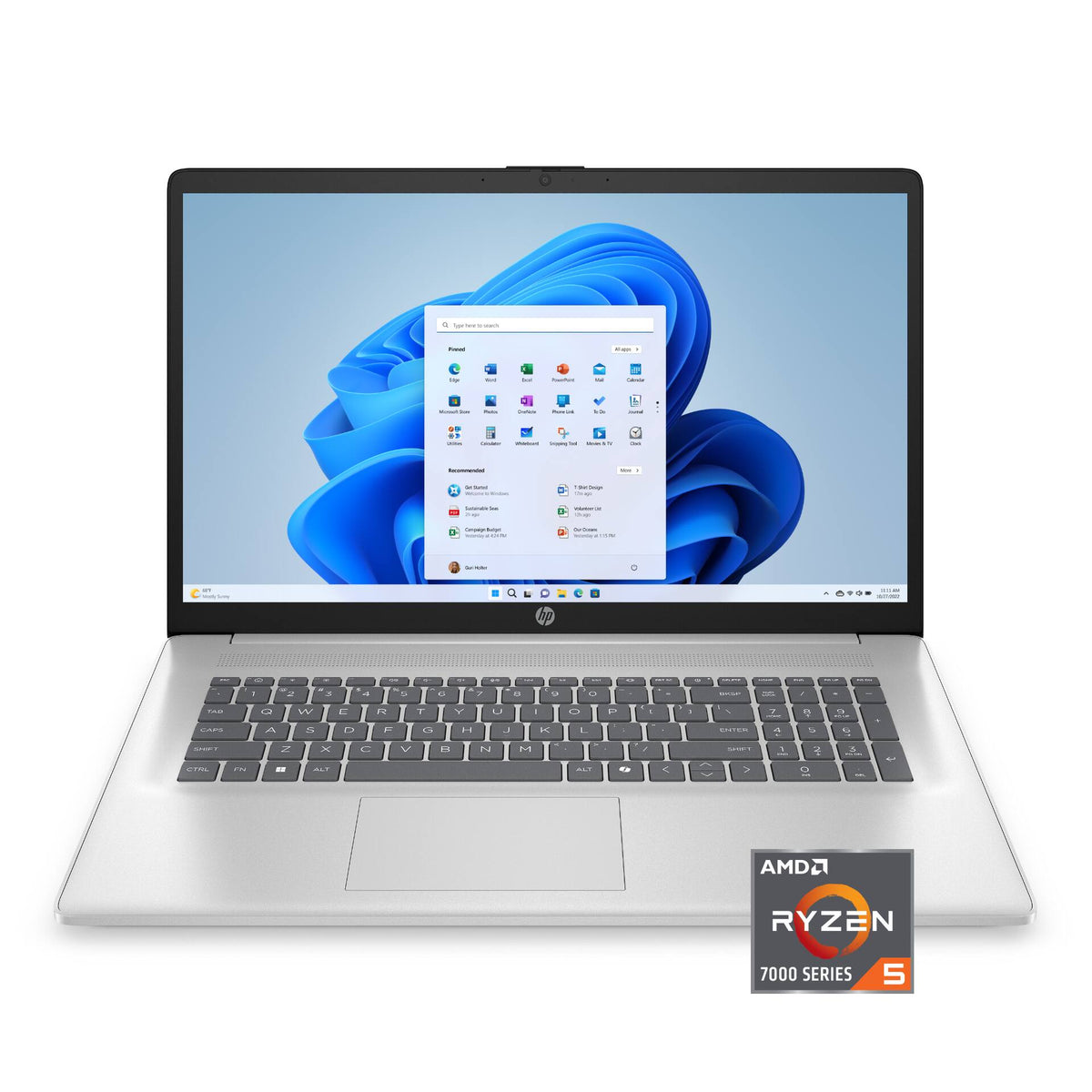 HP 17-cp2025dx 17.3 inch laptop, Natural Silver, front open view